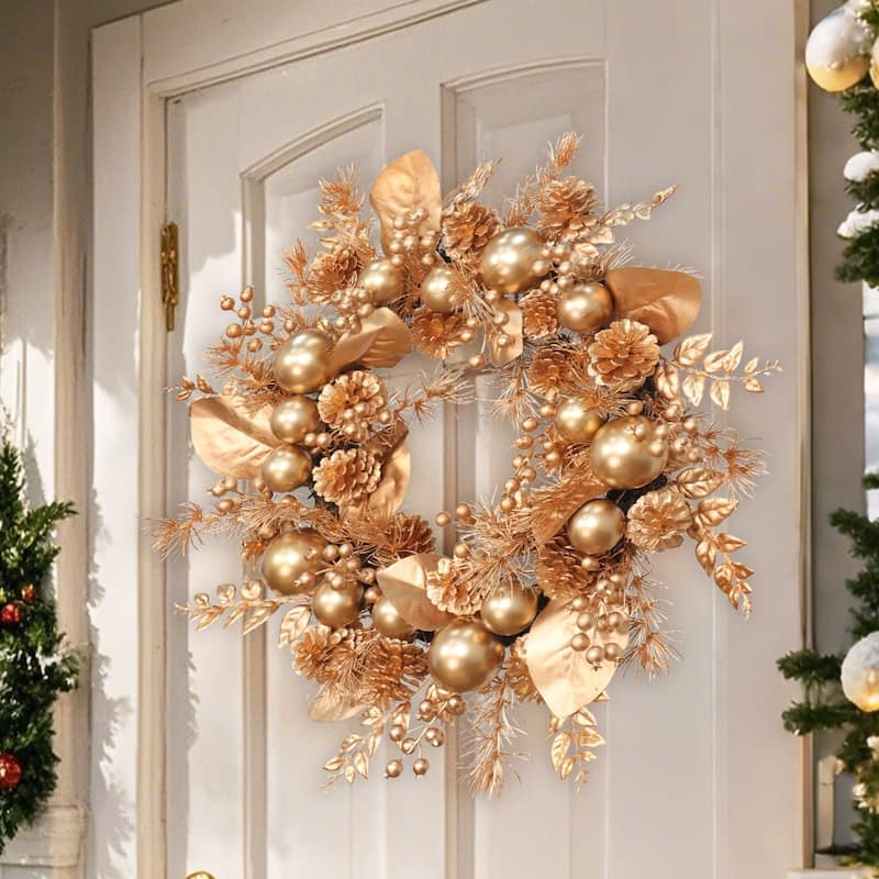 Maypex 24in Artificial Christmas Wreath - Gold