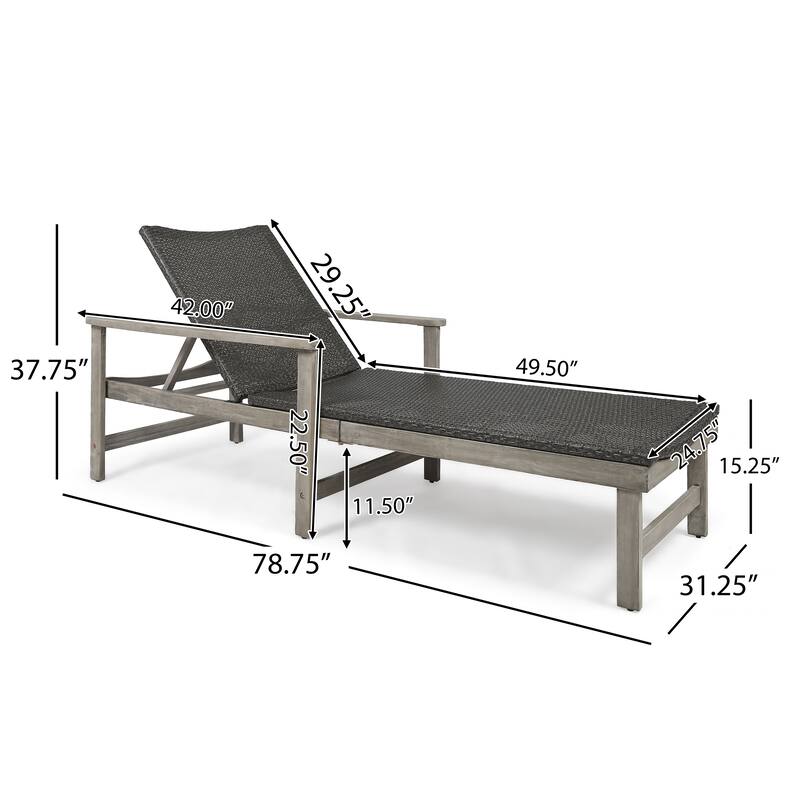 Ergonomic Outdoor Wicker Chaise Lounge with Adjustable Backrest and Armrests for Poolside Patio Garden