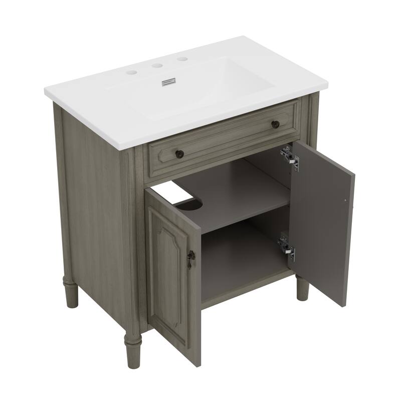31" Bathroom Vanity with Sink, Rustic Bathroom Cabinet with Soft Close Doors and Adjustable Shelf, Curved Profile Design