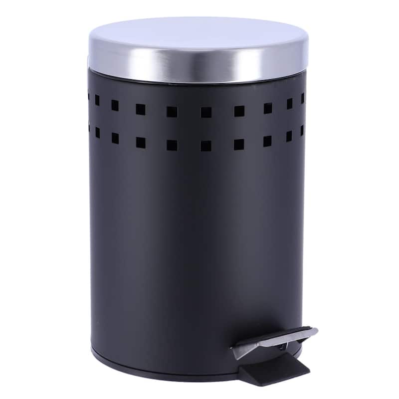 Round Metal Small Step Trash Can with Lid Waste Bin 3-liters-0.8-gal. - 0.8 Gal - Black