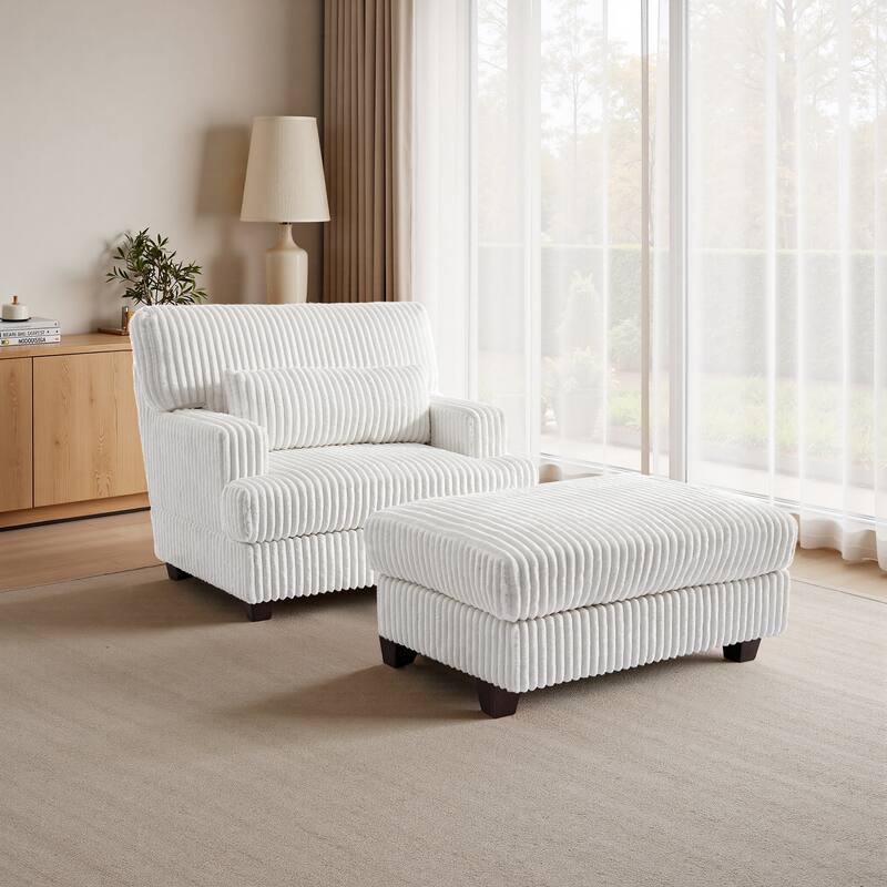 36" W Upholstered Chaise Lounge Oversized Accent Chair with Ottoman - Beige