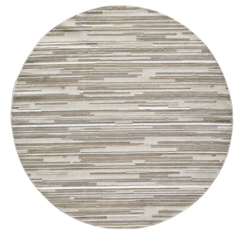 Domani Napa Ombre Textured Stripe Indoor/ Outdoor Rug - 7'10' Round - Greige