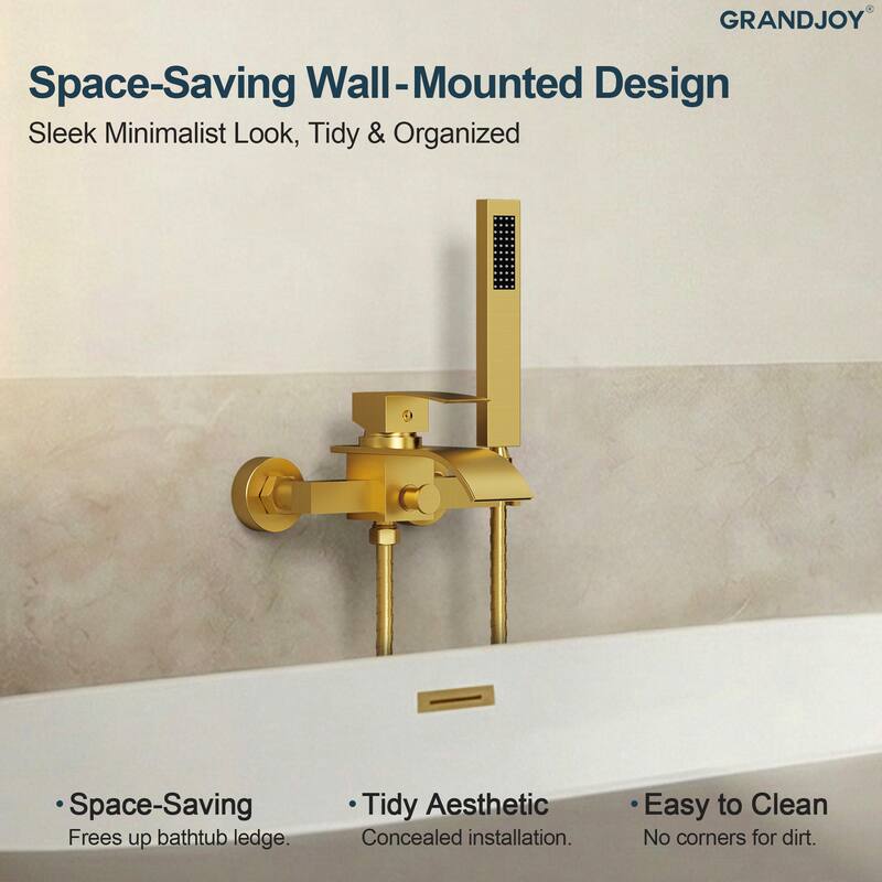 GRANDJOY Wall-mount Waterfall Bathtub Faucet with Handheld Shower