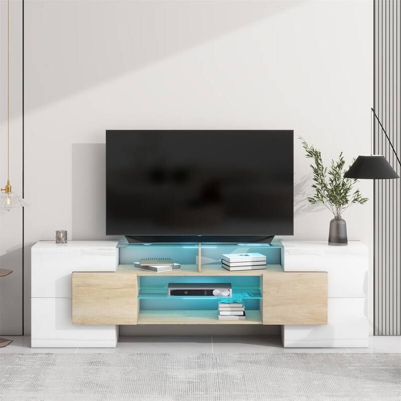 Merax TV Stand with 2 Illuminated Glass Shelves, High Gloss Entertainment Center for TVs Up to 80" - n/a