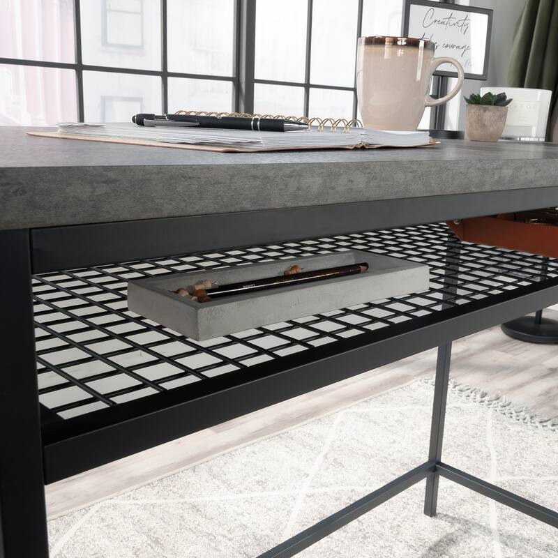 Wood Writing Desk with Adjustable Shelves, Gray