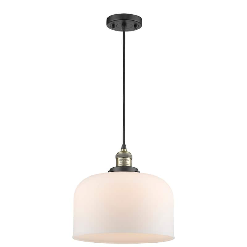 Innovations Lighting X-Large Bell Single Light 12" Wide Pendant - Black Antique Brass / Matte White Cased