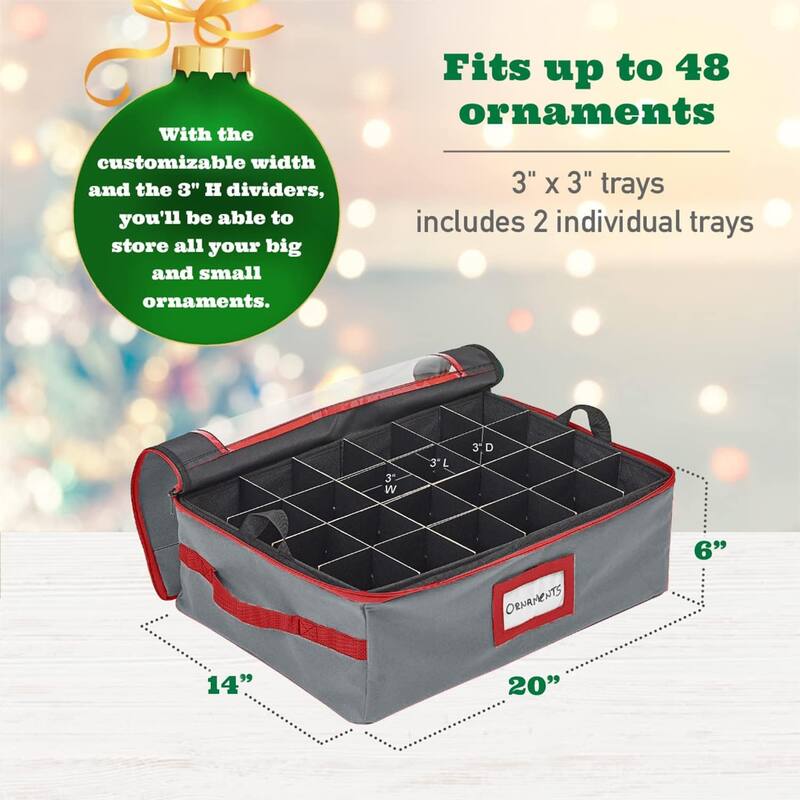 Underbed Christmas Ornament Storage Container - Holds up to 48-3 Inch Ornaments – Two Individual Removable Trays
