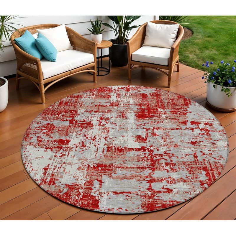 HomeRoots Abstract Transitional Rectangle Outdoor Rug - 8' Round