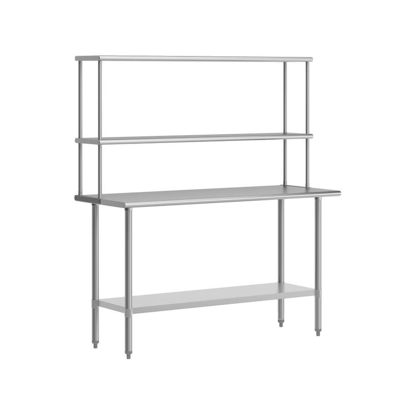 Commercial Stainless Steel Worktable with 2 Overshelves and 1 Undershef - 60"x 24"