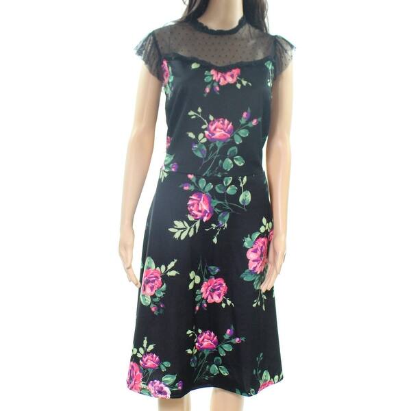 Shop Monteau Black Womens Size 2x Plus Mesh Trim Floral A Line