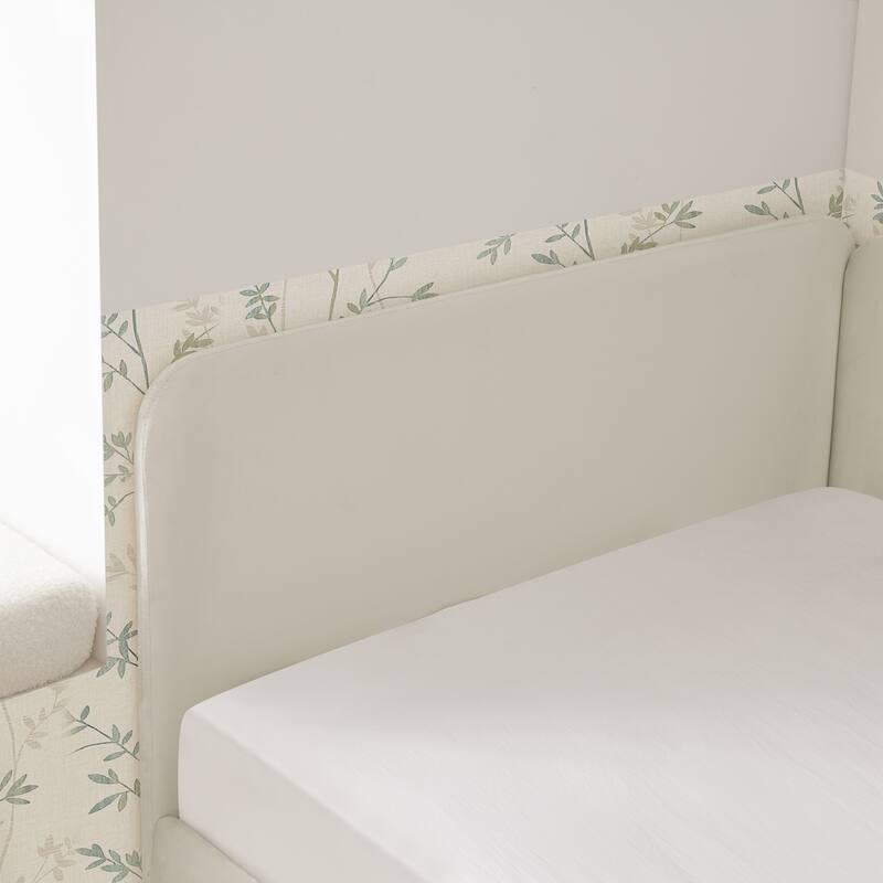 Roomfitters Twin/Full Upholstered Platform Bed with Side Backrest and Underbed Storage Trundle