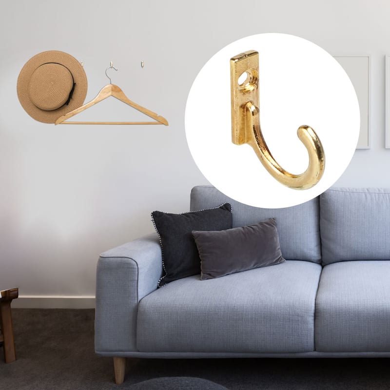 5pcs Robe Hooks Zinc Alloy Hook Key Bathroom DIY Hanger w Screws - Gold Tone - 1.06" x 0.24" x 0.79"(L*W*H)