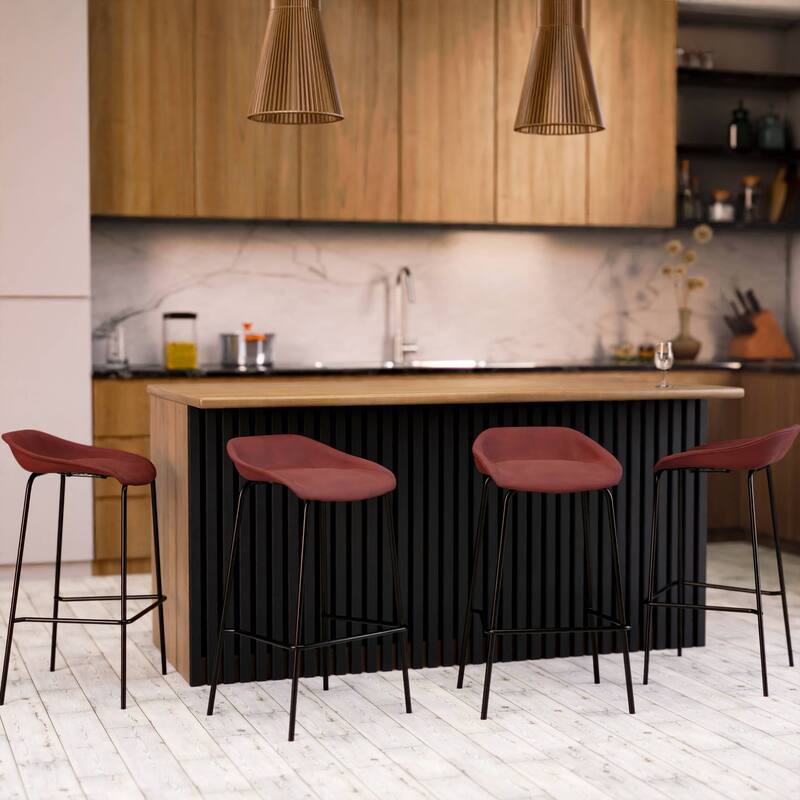 Leather Barstool with Powder-Coated Iron Frame Servos Series