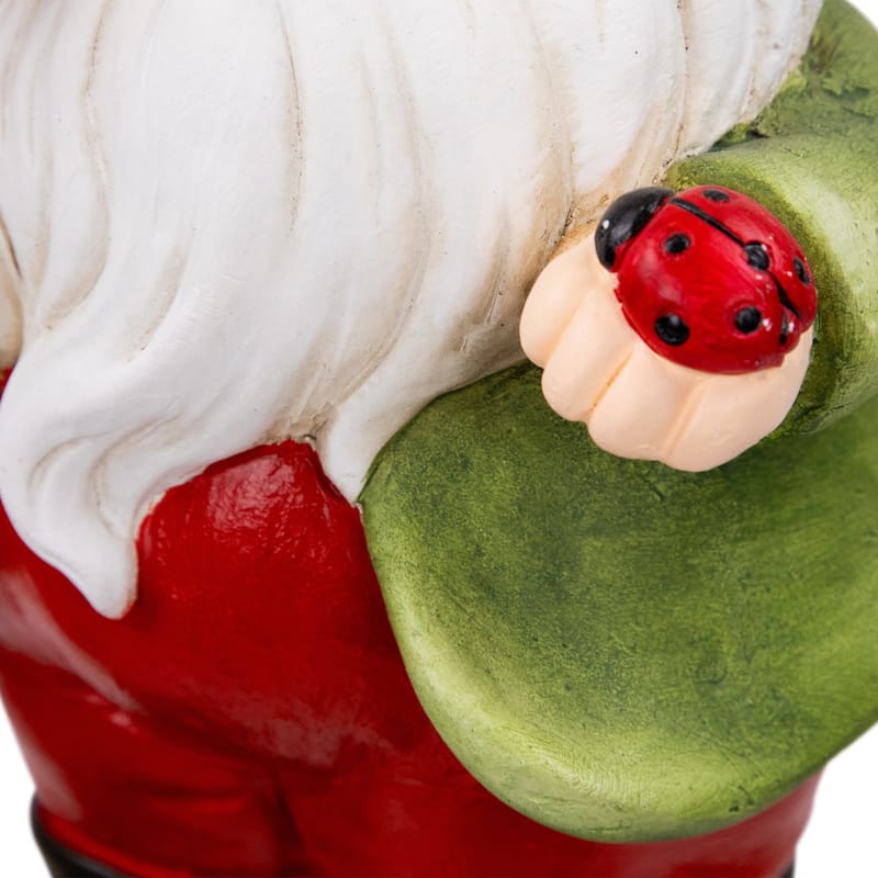 Gnome with Ladybug Outdoor Garden Statue - 15.75"