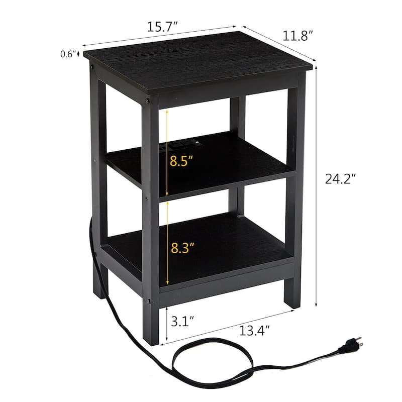 Javlergo Set of 2 Nightstand with Charging Station 3-Tier End Table with USB Ports and Outlets for Living Room Bedroom