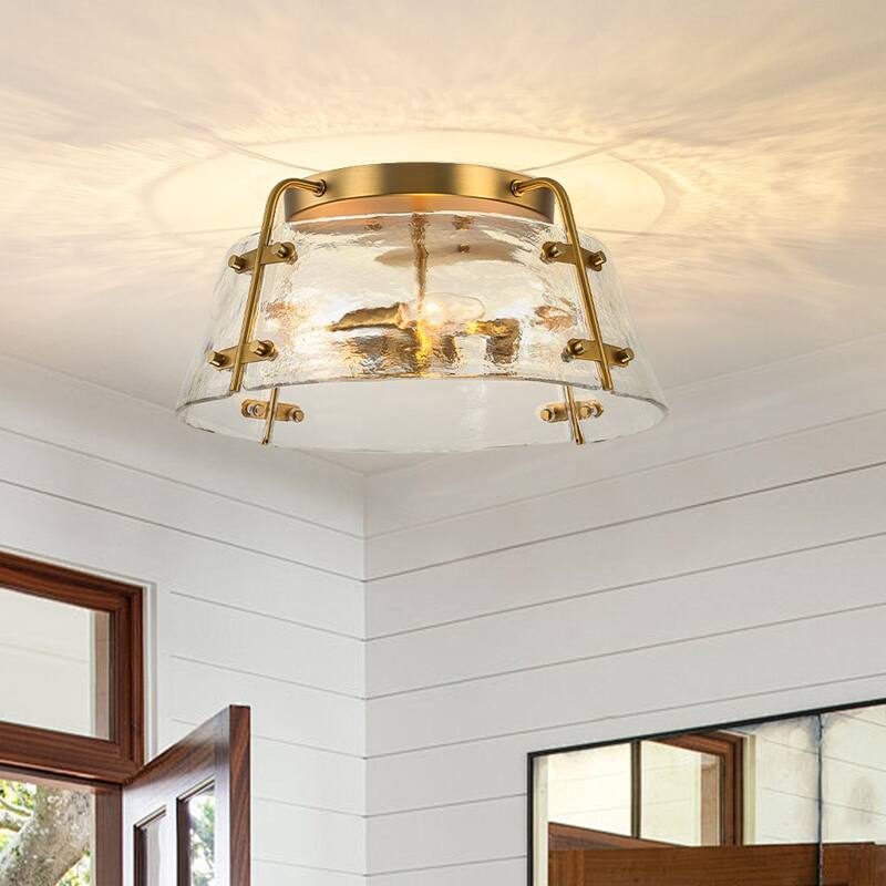 Traditional 3-Light Handmade Water Glass Semi-flush Mount - Brushed Brass