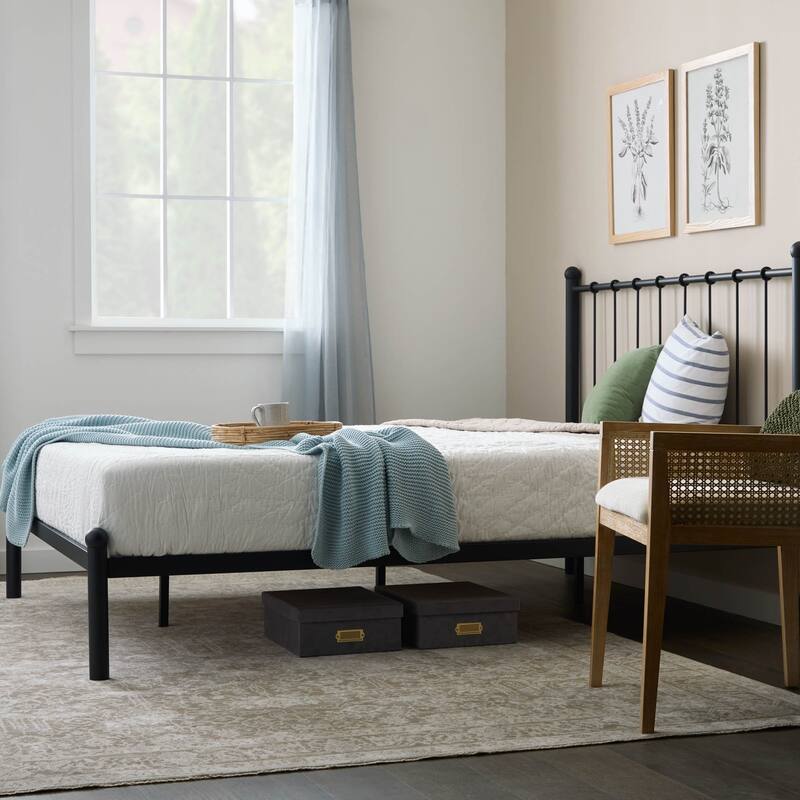 Brookside Phoebe Metal Platform Bed with Vertical Bar Metal Headboard and Round Accents
