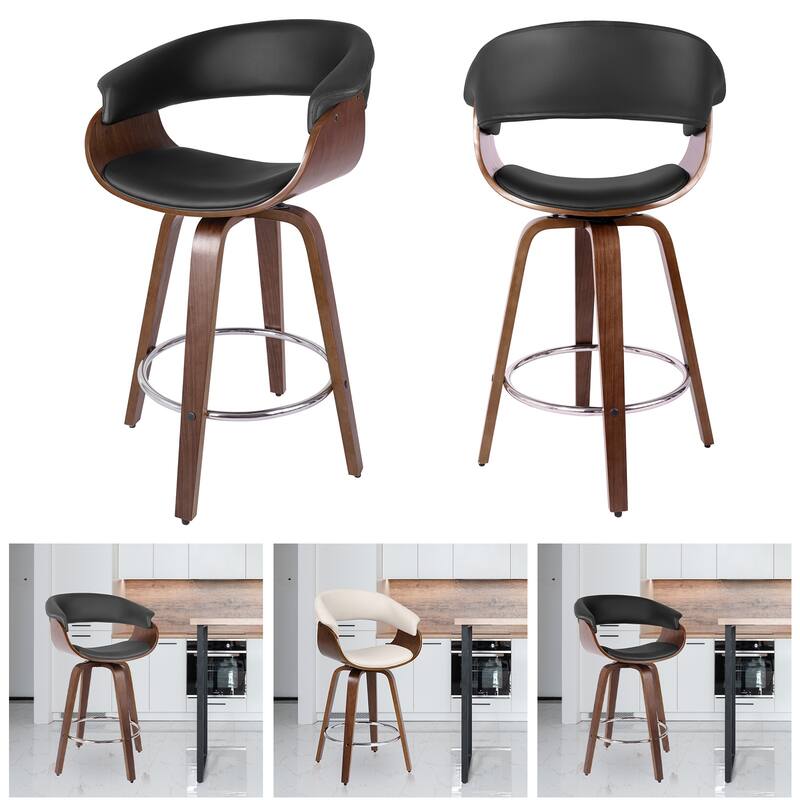 Modern Swivel Bar Stools Upholstered Counter Stools, Set of 2 On Sale