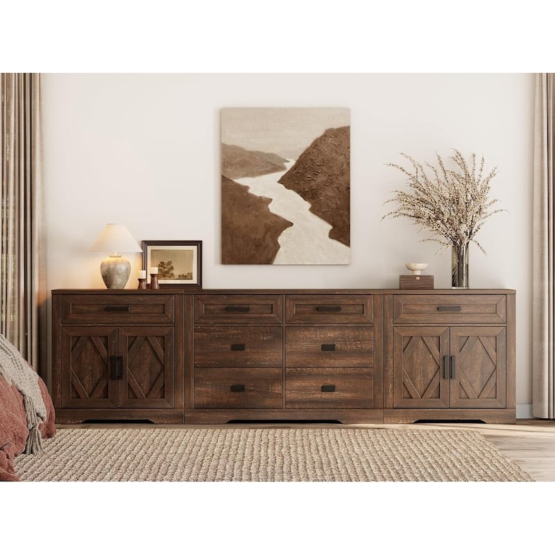 Large TV Stand,3/4-in-1 Farmhouse TV Console Table with Storage Barn Door Cabinet