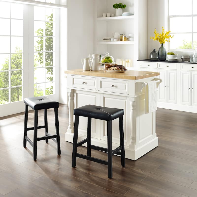 Crosley Oxford Kitchen Island with Upholstered Saddle Stools - 23"d x 47.75"w x 35.75"h