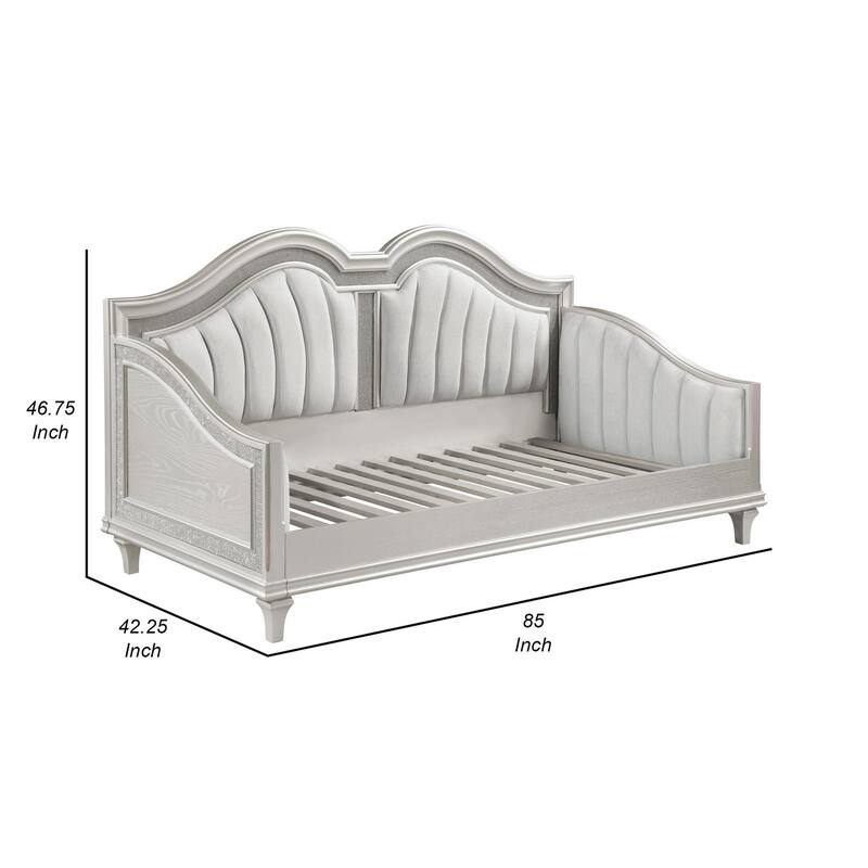 Nive Twin Daybed, Classic, Faux Diamond, Silver, Ivory Fabric Upholstered