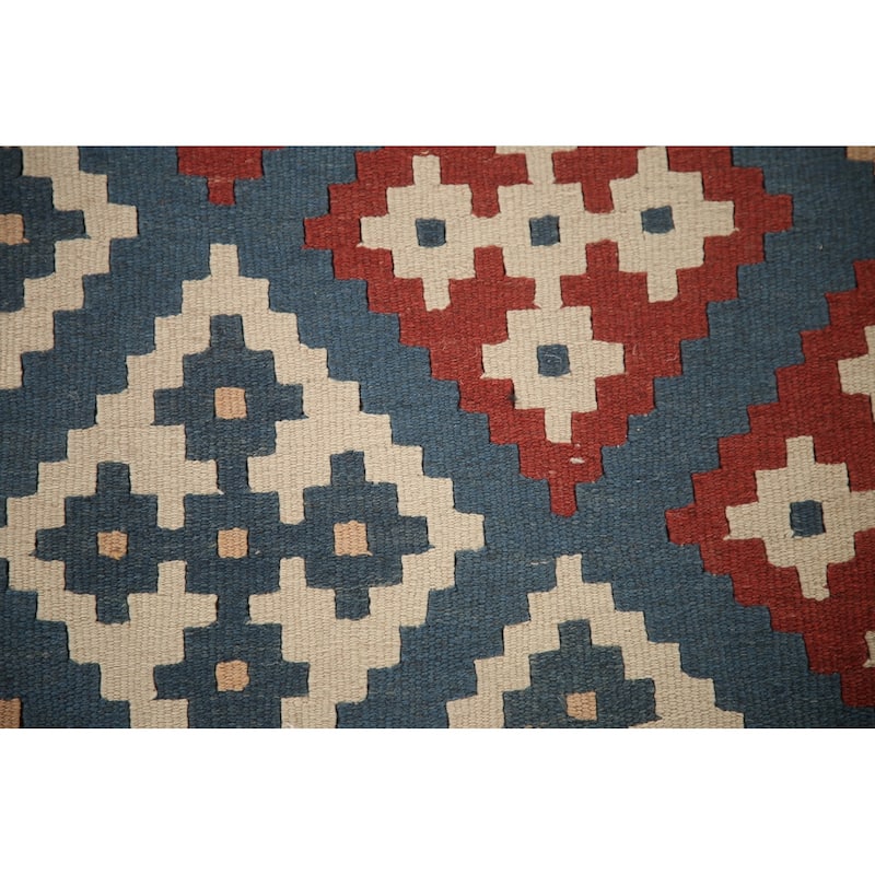 Geometric Kilim Persian Vintage Rug Flatweave Wool Carpet - 6'7"x 10'9"