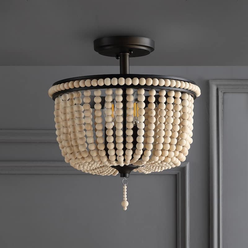 Georgian Wood Beaded/Metal LED Flush Mount, by JONATHAN Y