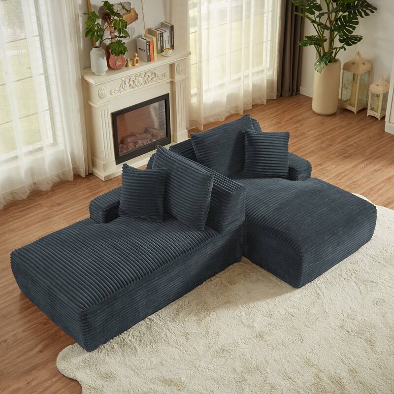 Oversized Corduroy Boneless Double Chaise Lounge, Sectional Deep Seat Cloud Couch, Full-Compressed Loveseat Sleeper Sofa