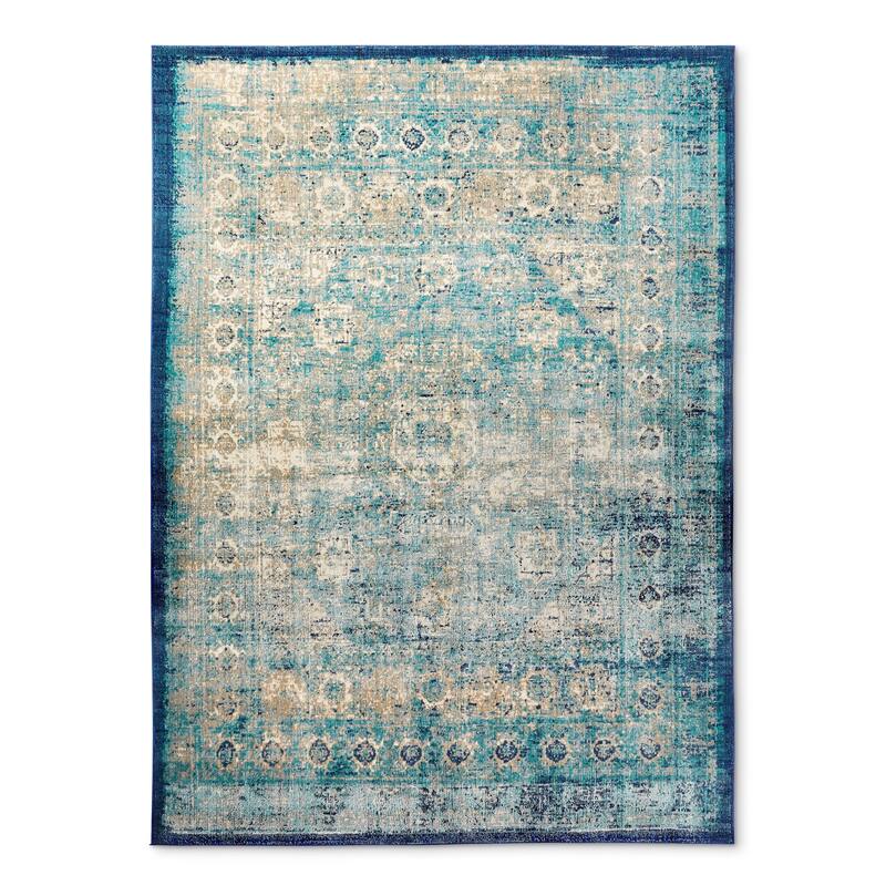 Alexander Home Contessa Traditional Medallion Distressed Rug - 6'7" x 9'2" - Light Blue/Ivory - Rectangle