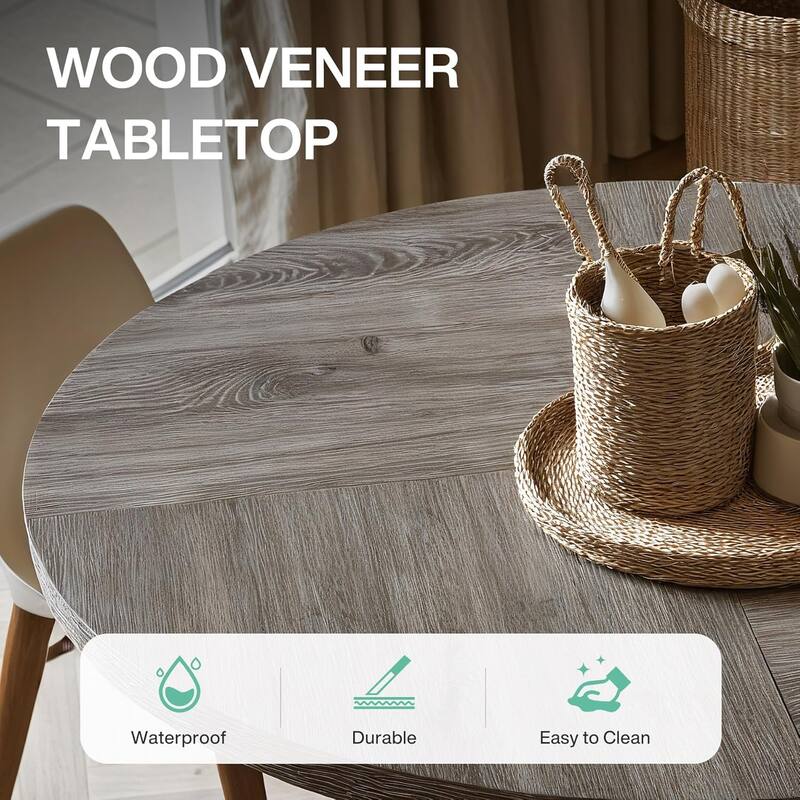 47" Round Dining Table for 4-6 People Rustic Wood Table with Pedestal Base for Kitchen Dining Room Living Room