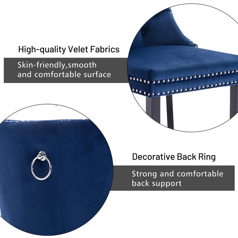 Set of 2 Velvet Dining Chairs – Tufted Upholstered Armless Accent Chairs with Nailhead Trim & Back Ring Pull