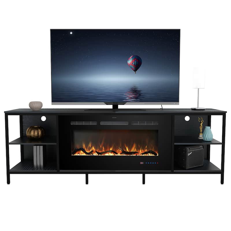 Prismaster Fireplace TV Stand, Steel-Wood Combined TV Cabinet w/ 36" Fireplace for TV up to 80"