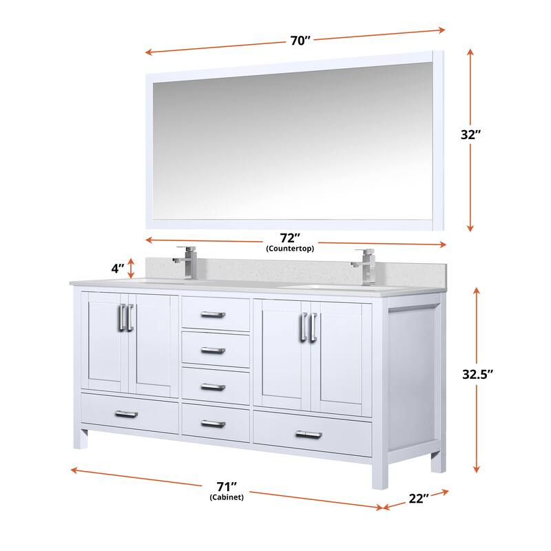 Jacques 72 in. W x 22 in. D Distressed Grey Double Bath Vanity, Carrara Marble Top, Faucet Set, and 70 in. Mirror