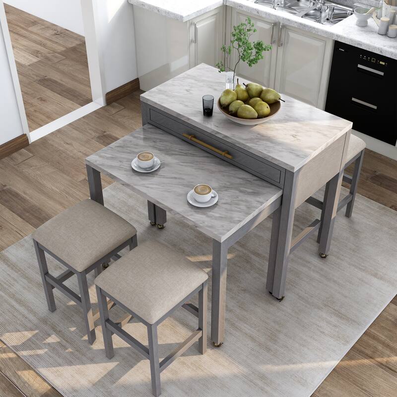 Delware Glam Grey Wood 5-Piece Barstool and Extendable Table Set for Small Space by Furniture of America