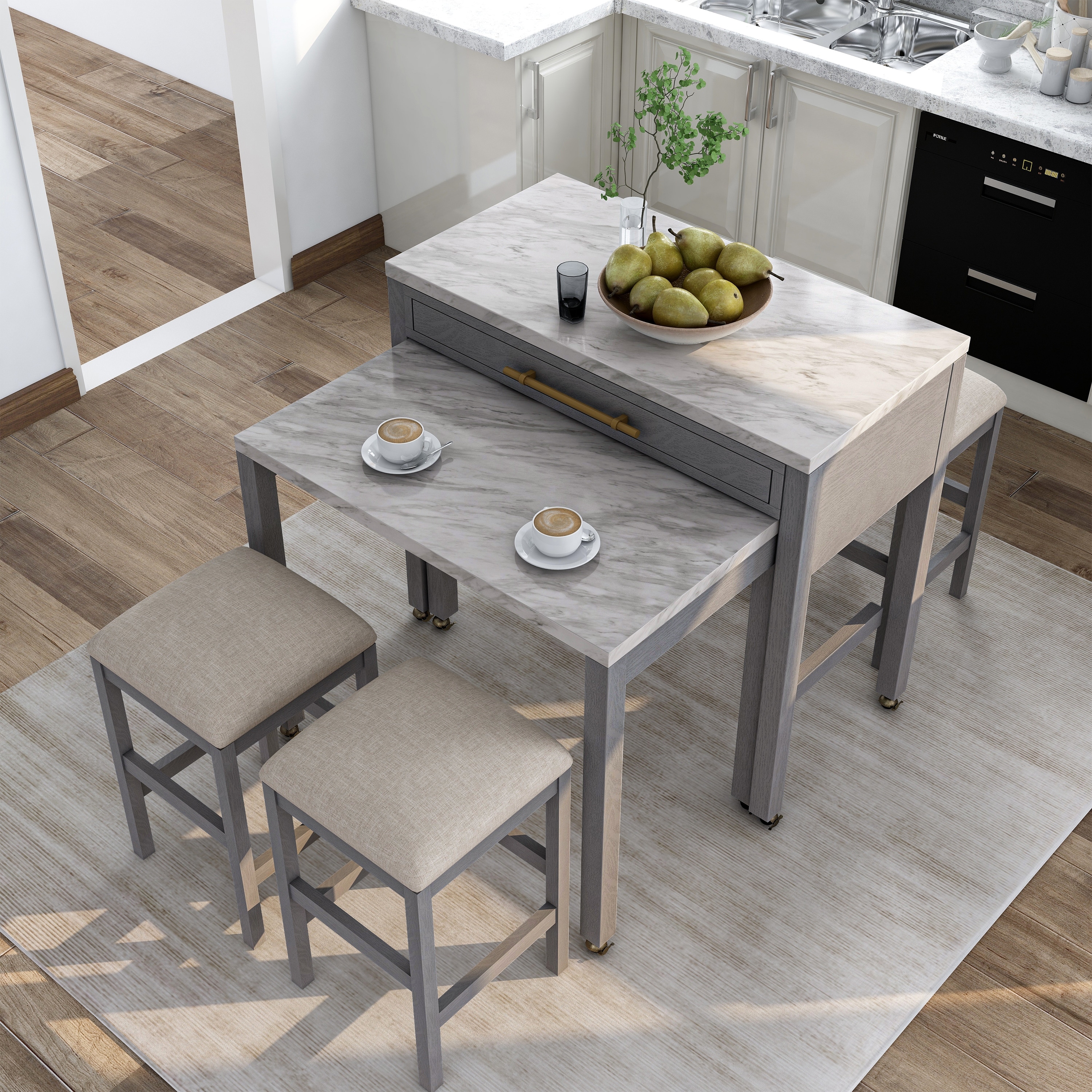 Grey wood kitchen top table set