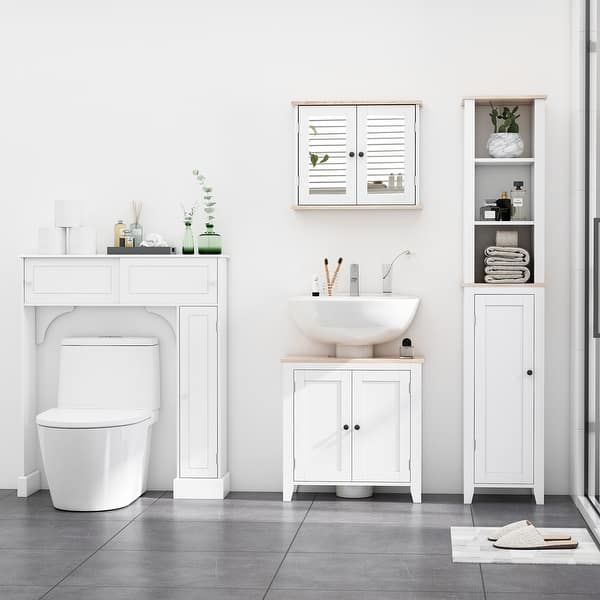 Kleankin Under Sink Bathroom Sink Cabinet Storage Unit With U Shape And Adjustable Internal Shelf White 23 5 X11 75 X23 5 Overstock 33623120