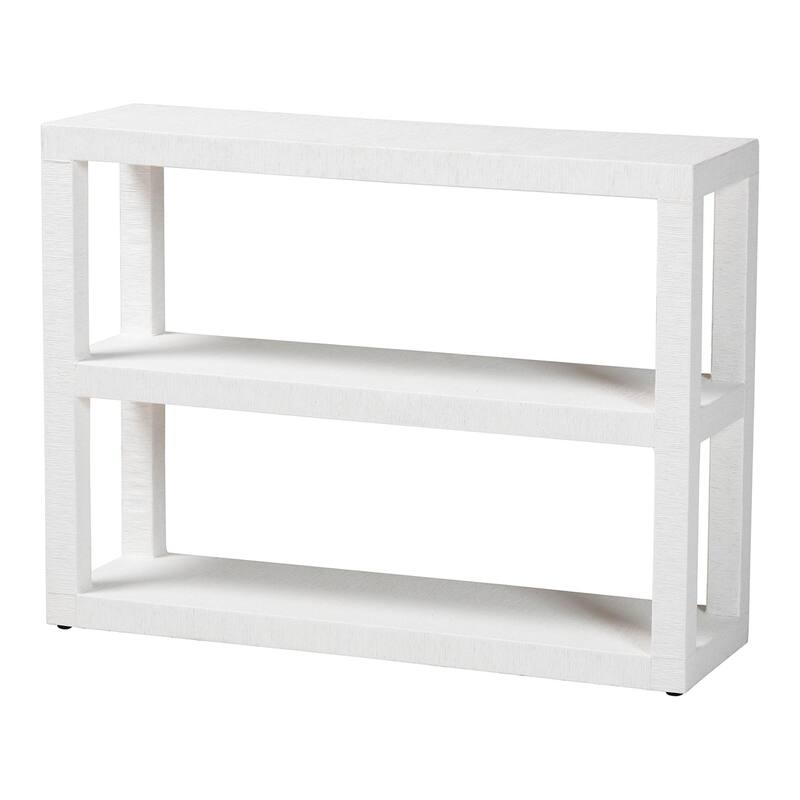 Oaklynn Natural Grasscloth Bookshelf - Two-Tier Display Piece with Open Frame, Modern Coastal Accent Shelving for Living Room - White