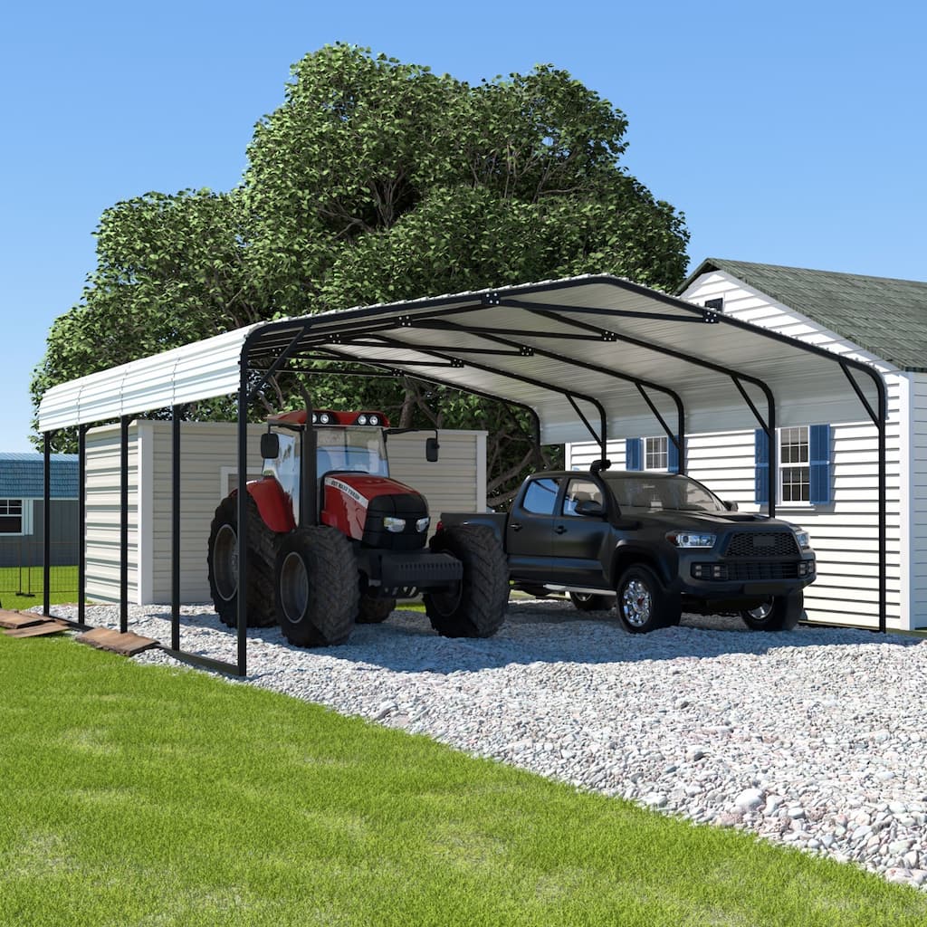 VEIKOUS Metal Carport, Heavy Duty Steel Carport Garage and Shelter, White