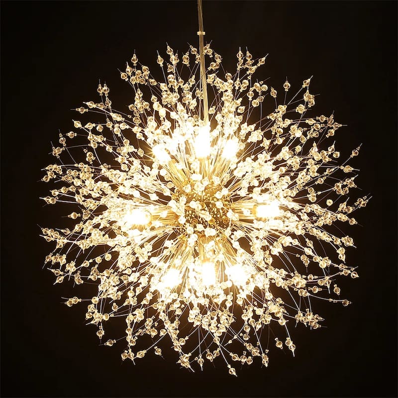 9-Light Modern Glam Crystal Firework Sputnik Ceiling Light Dandelion Starburst Chandelier - Gold