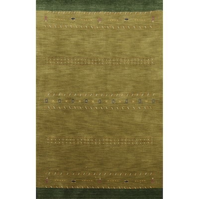 Hand Knotted Oriental 100% Wool Carpet Tribal Animal Pictorial Green Gabbeh Area Rug - 6' 11'' X 4' 7''