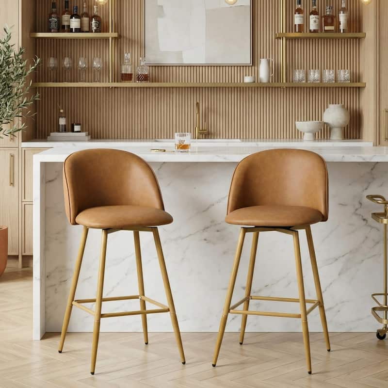 Homy Casa Upholstered Counter Stools with Curved Back and Metal Legs for Kitchen Islands,Breakfast Bars