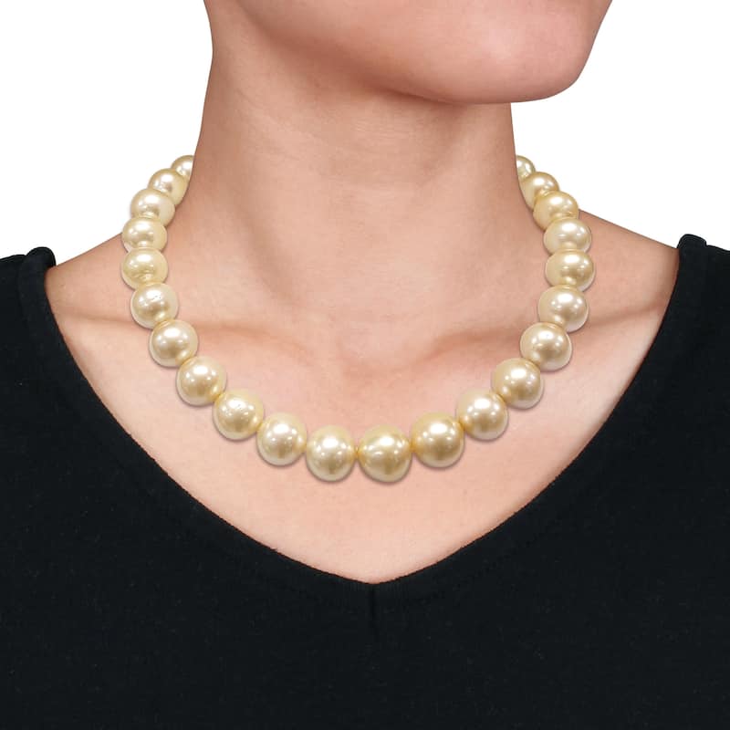Miadora Graduated Golden South Sea Cultured Pearl Diamond Accents Necklace in 14k Yellow Gold