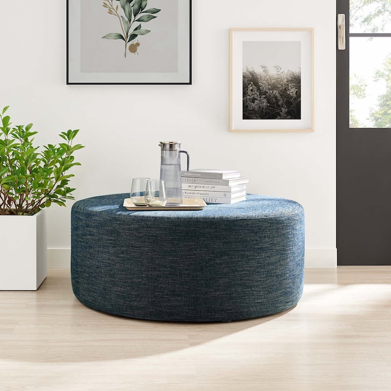 Callum 16"/23"/29"/38" Round Woven Heathered Fabric Upholstered Ottoman