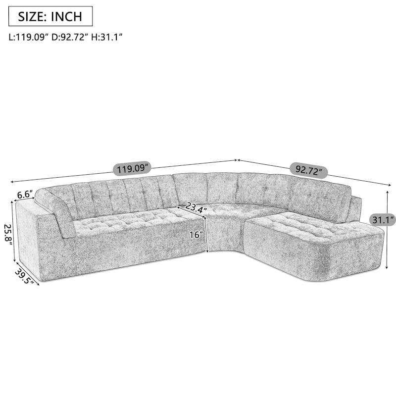Christopher Knight Home - Modern L-Shaped Corner Sectional Sofa, Fully Upholstered Arms, Curved Right-Hand Facing, Tufted Design