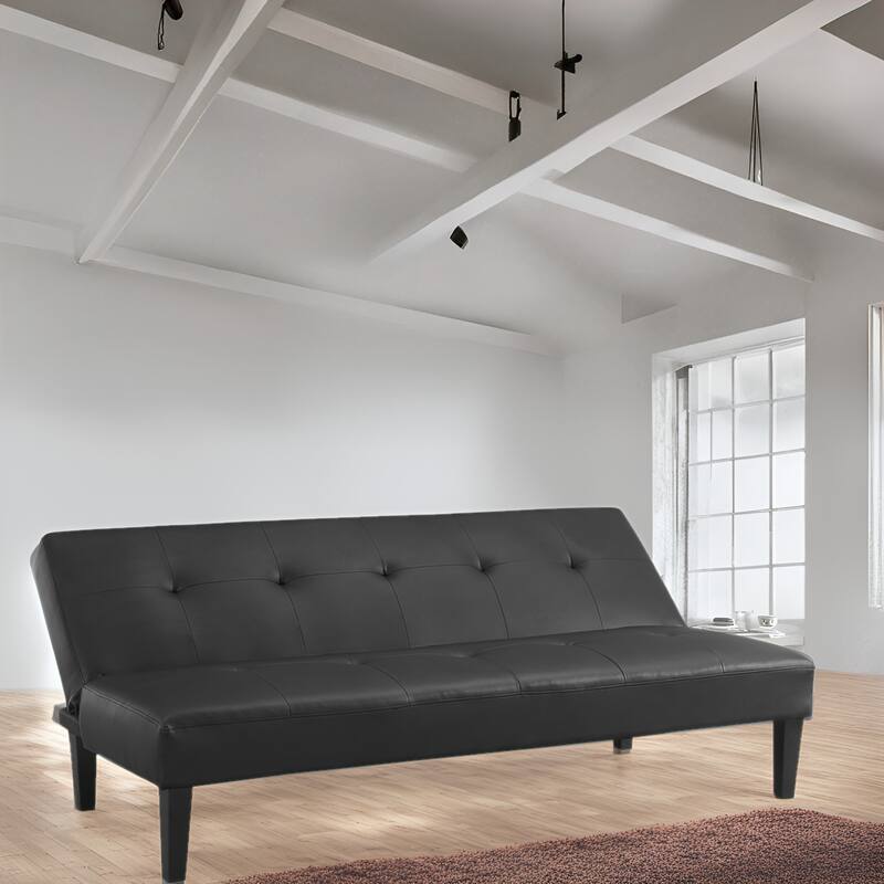 Modern Futon Sofa Bed, Convertible Couch with Wooden Legs, Recliner