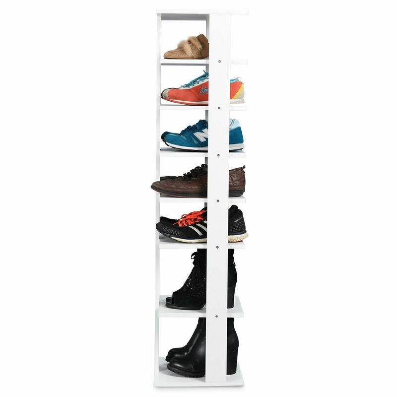 7-Tier Wooden Shoe Rack with Detachable Shelf and Water-Resistant Surface for Home Use - 11" x 10.5" x 43.5" (L x W x H)