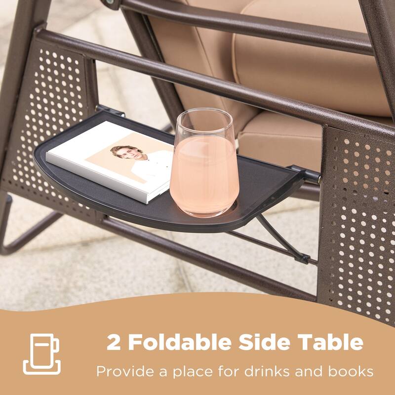 Outdoor 3-Seat Porch Swing with Adjustable Canopy & Cup Holder,Porch Swing Glider Chair, Heavy-Duty Steel Frame