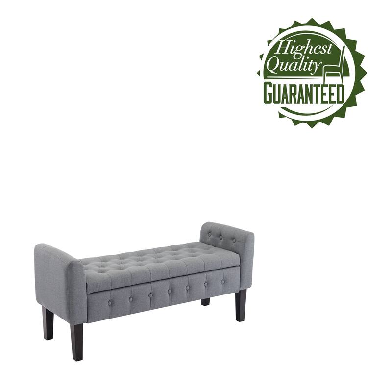 Porthos Home Inari Fabric Flip Top Storage Ottoman Bench with Rubberwood Legs