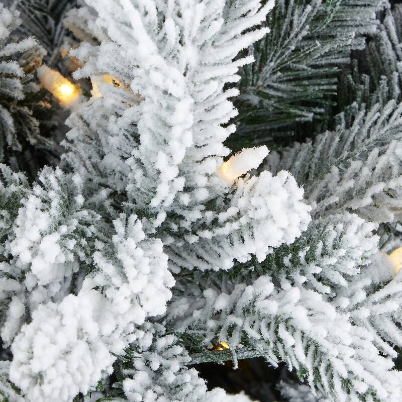 Royal Oaks Flocked Fir Tree 7.5ft, Pre-Lit 690 Warm White LED Lights, 1816 PE/PVC Tips