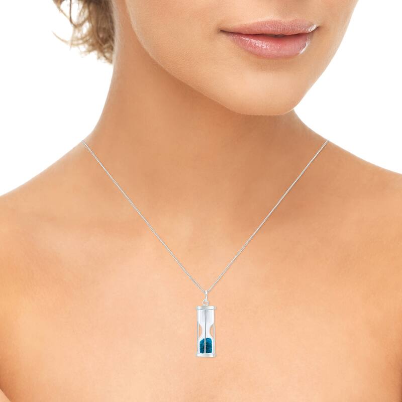 3/4 carat tw genuine December Blue Topaz birthstone Hourglass Pendant Necklace -Tooth Fairy Pixie Dust Gift 925 Sterling Silver